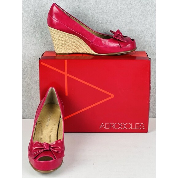Aerosoles Well Wisher Shoes Womens 8.5M Pink Bowtie Peep Toe Espadrille Wedges - Picture 2 of 14